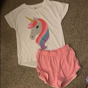Gap Girls Size 14 Unicorn Shirt with Pink Shorts
